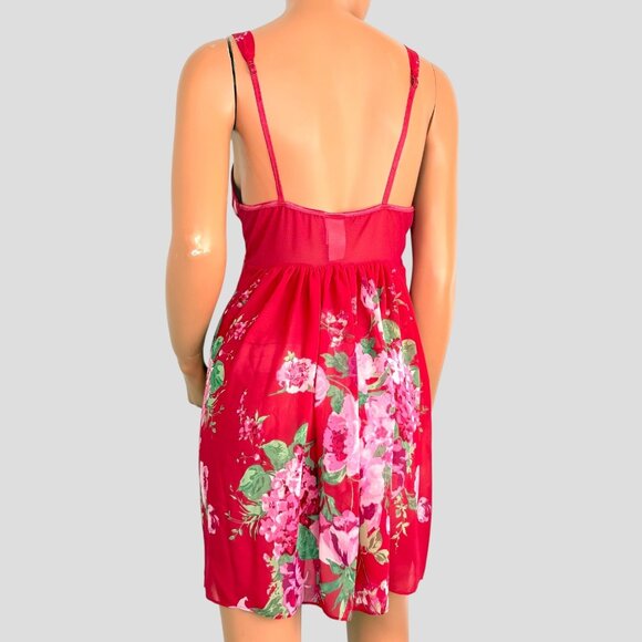 9Os Y2K Babydoll Slip Dress Women’s M Sheer Mini Red Floral Fairy Whimsigoth - Picture 7 of 14